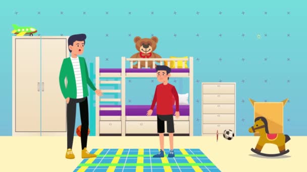 遊び場2Dアニメーションビデオで互いに話す2人は 子供の部屋の背景に対して子供の漫画で使用することができます 商業のために使用することができます — ストック動画