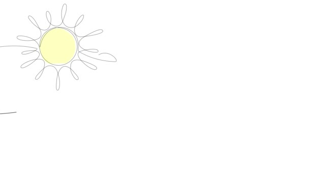 Анимация Линейного Искусства Горного Солнца Дома Одну Линию Разрешение Белый — стоковое видео
