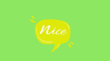 NICE typo on red heart style speech bubble symbol on green screen template for explanation video, Pictogram, comic speech bubble, anime animation for website, explanation, promo, whiteboard videos.