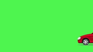 2D animasyon kırmızı araba duruyor ve sağdan sola hareket ediyor. Yeşil Ekran Arkaplanı 'nda gölge var. Animasyon videosu. Çizgi filmlerde kullanılabilir. Ücretsiz.