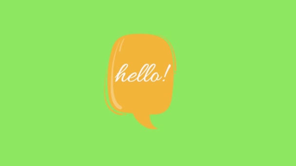 Hello Опечатка Оранжевом Текстовом Поле Символ Речи Пузырь Зеленом Экране — стоковое видео