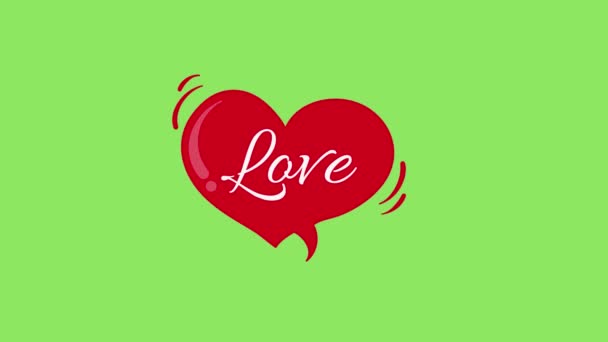 Iubire Typo Roșu Inima Stil Vorbire Simbol Bule Ecran Verde — Videoclip de stoc