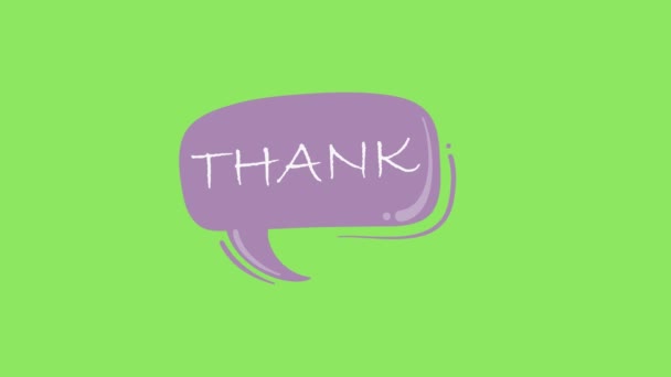 Спасибо Фиолетовом Текстовом Символе Пузыря Зеленом Экране Пиктограмма Пузырь Комиксов — стоковое видео