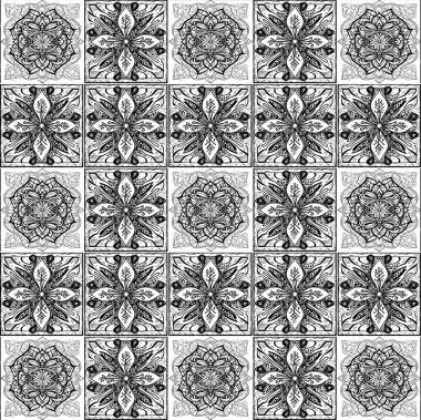 Abstract seamless pattern in black and white color for endless backgrounds, Ideal for printing on fabric or paper for wallpapers, textile, wrapping. Ornament with elements of black and white colors. 