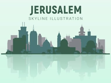 Jerusalem skyline. Jerusalem skyline and landmarks silhouette, light green tone gradient design. Jerusalem skyline horizontal banner. skyline in flat style.Vector template for your design. EPS