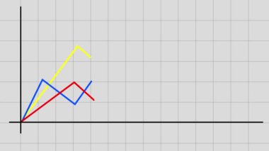 Infographic growth 2D çizgi animasyonu. İş trendi üç çizgi grafik animasyonu, büyüyen oklar. Yıllık iş grafiği iş dünyasının başarısını gösteren gri renkli grafik arka planı. Alfa kanalı.