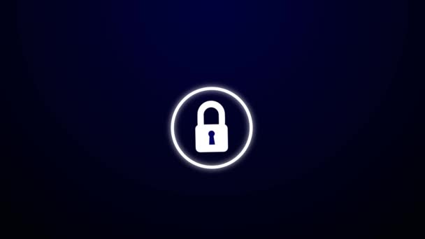 Wit Cyber Veiligheidsslot Pictogram Geïsoleerd Donkerblauwe Achtergrond Gesloten Open Hangslot — Stockvideo
