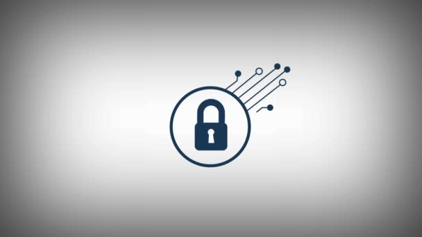 Ícone Bloqueio Segurança Cibernética Azul Isolado Fundo Branco Cadeado Fechado — Vídeo de Stock