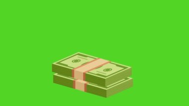 Yeşil ekranda büyük bir yığın halinde yığılmış 2D para animasyonu. Finansal kavram, kar ve tasarruf artışı. Canlandırılmış simgeler kullanılabilir. Her tür videoda kullanılır. Alfa kanalı. 4K