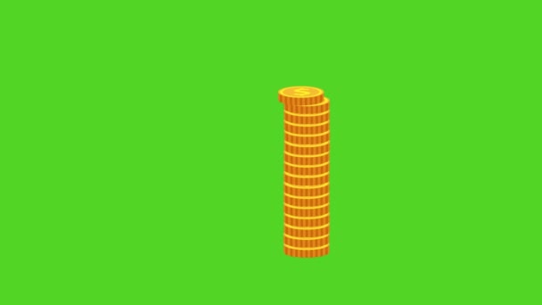 Animation Von Stapeln Einer Goldmünze Mit Puppenzeichen Auf Grünem Bildschirm — Stockvideo