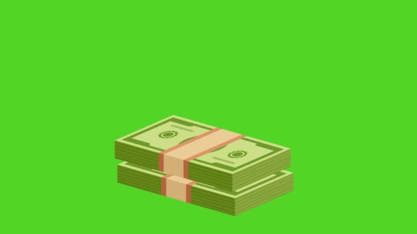 Animation Eines Geldbündels Gestapelt Einem Großen Haufen Auf Grünem Bildschirm — Stockvideo