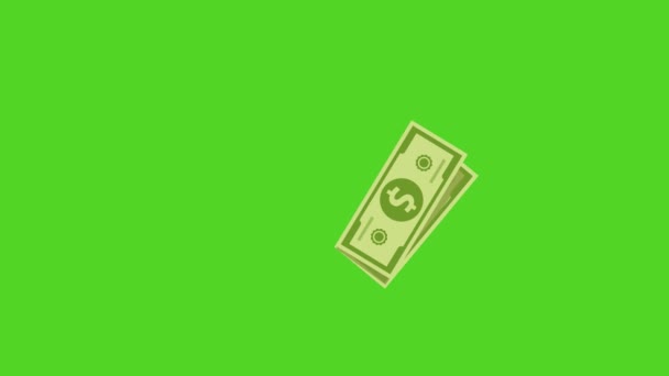 Анімація Жорстких Готівкових Рахунків Зеленому Екрані Анімований Фанат Грошей Відкривається — стокове відео
