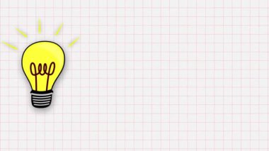 Animasyon El Çizilmiş Ampul Grafik kağıdının arka planında sol tarafta izole edilmiş. Özel metin ve bilgi grafikleri için boşluk. Fikir, Eğitim, Teknoloji Konsepti. Sunumunuz için animasyon. Aplha kanalı