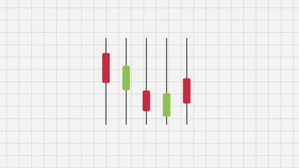 赤と緑のアニメ化された株式市場のろうそくは グラフの紙の背景を上下に上がります 日本のろうそく アニメキャンドルスティックグラフ プレゼンテーションに使用する ストックチャート アルファチャンネル — ストック動画