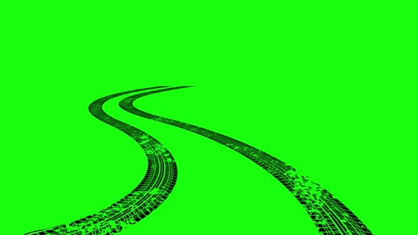 Animation Car Tire Tracks Print Green Screen Curve Zigzag Traces — Stock Video
