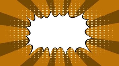 Koyu turuncu çizgi roman sergisi. Yarı ton etkisi. Işık ışınları dönüyor. Kusursuz döngü. Özel satış teklifi, indirim, tanıtım, daire satışı, fiyat, promosyon. 4k animasyon. 