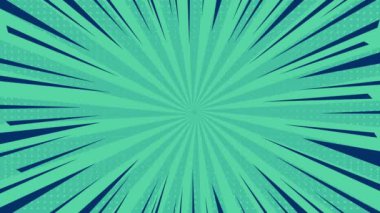 Popüler sanatta ve çizgi romanda Teal mavisi arka plan. Basit düz güneş patlaması döngüsü animasyonu. Hareket grafikleri ve dijital kompozisyon. Kopyalama alanı olan asgari soyut arkaplan. 4K 