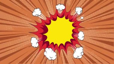 Popüler sanatta turuncu kahverengi arka plan ve komik çizgi film tarzı. Çeşitli mesaj kutuları patladı. Bıçaklarla dönen enerji işareti. Özel metin alanı ile Halfton etkisi. Kullanımı kolay. 4K 