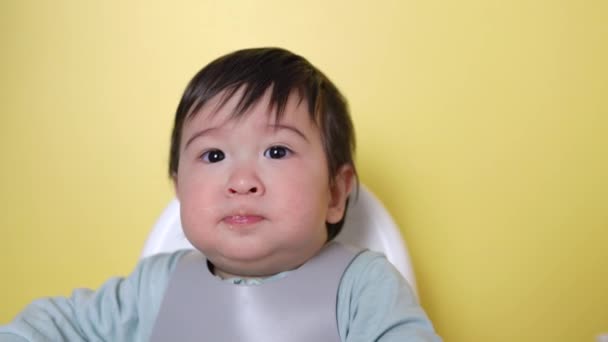 Anne Bebeğini Kaşıkla Besliyor Tamamlayıcı Gıdaların Tanıtımı Iyi Beslenme Bebek — Stok video