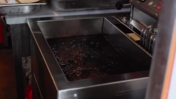 Close View Oil Boiling Deep Fryer High Quality Footage — Stock Video