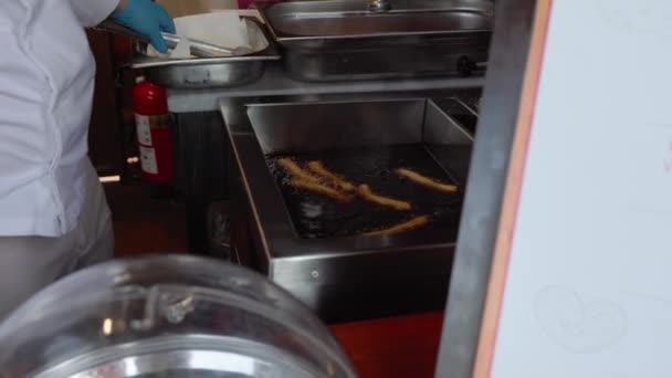 Churros Deep Fried Oil High Quality Footage — Stock Video