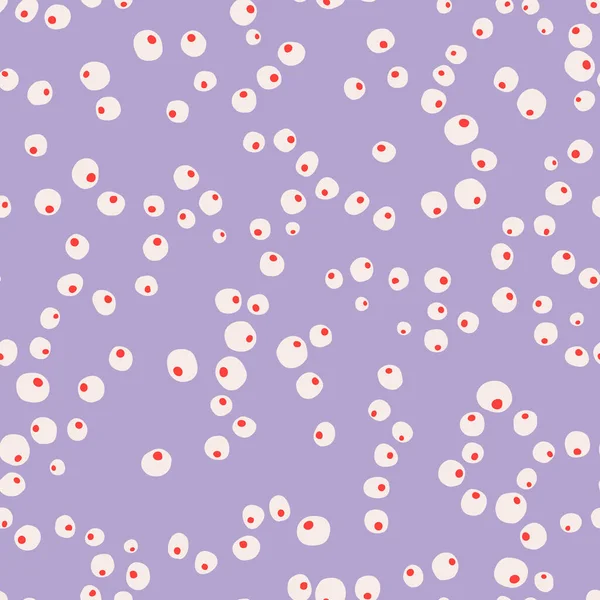 抽象几何形状无缝重复图形 随机放置 在紫丁香背景上 矢量波尔卡点遍布整个表面 — 图库矢量图片