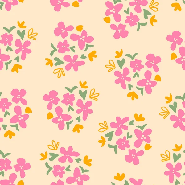 Fleurs Calico Mignon Avec Des Feuilles Motif Répétition Sans Couture — Image vectorielle