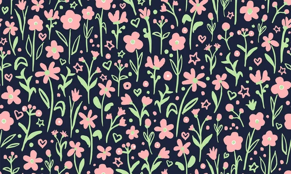 Mignon Jardin Floral Motif Répétition Sans Couture Éléments Botaniques Vectoriels — Image vectorielle