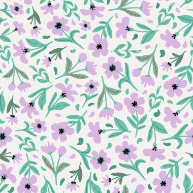 Şirin çiçeklerle kusursuz desenlerin vektör çizimi 