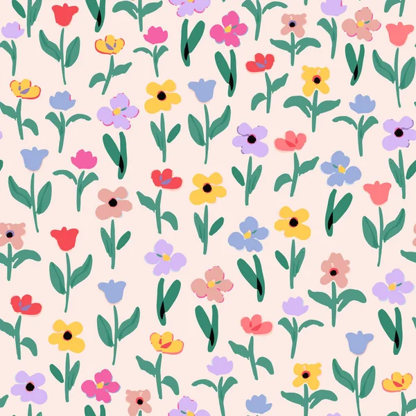 Vektor Illustration Des Nahtlosen Musters Mit Niedlichen Blumen Stockvektor