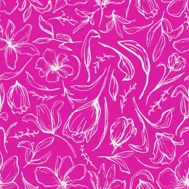Soyut çiçek desenlerinin kusursuz pembe çizimi 