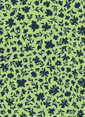 Çiçeksiz tekrarlama deseni. Rastgele yerleştirilmiş, vektör botaniği eşleşen yeşil arka plandaki tüm yüzey izleri.