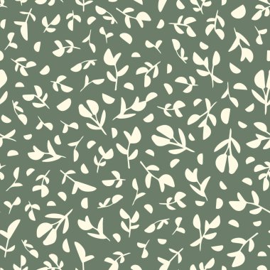 Yapraklı ve dallı kusursuz çiçek deseni. El çizimi vektör illüstrasyonu.