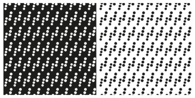 Tek renkli polo, noktasız, tekrarlanmayan desenler. Siyah ve beyaz arkaplan üzerinde vektör illüstrasyonu, geometrik şekiller.