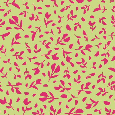 Rastgele yerleştirilmiş, pembe yapraklar pürüzsüz tekrarlar. Sarı arkaplanda vektör botanik elementler