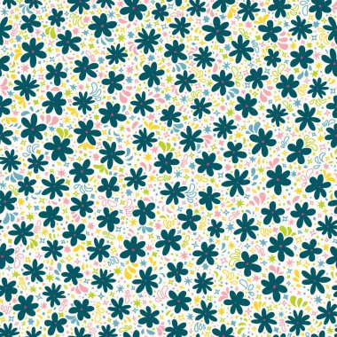 Tuhaf Çiçekler: Kusursuz Çiçeksiz Çizim, Beyaz Üzerine Renkli Küçük Yıldızlı Mavi Çiçekler