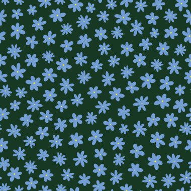 Tuhaf Çiçekler: Vektör Kusursuz Çiçeksiz Çizim Çizimi, Yeşil Üzerinde Mavi Çiçekler 