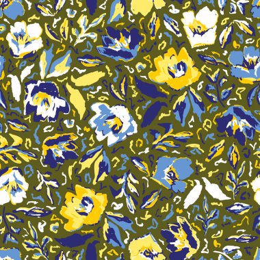 Soyut çiçek desenli suluboya çiçekler ve yapraklar