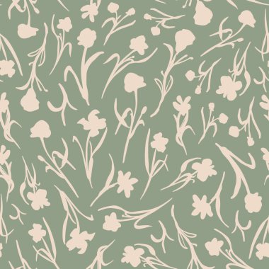 Elle çizilmiş çiçekli kusursuz desen, vektör illüstrasyonu