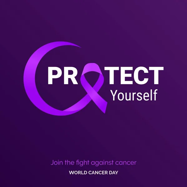 Bescherm Uzelf Ribbon Typografie Deelnemen Aan Strijd Tegen Kanker Wereldkankerdag — Stockvector