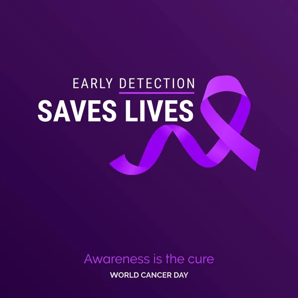 Early Detection Saves Lives Ribbon Typography Awareness Cure World Cancer — ストックベクタ