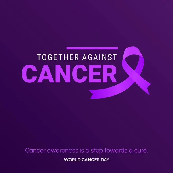 Together Cancer Ribbon Typography Cancer Awareness Step Cure World Cancer — ストックベクタ