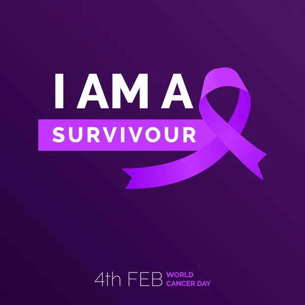 Surviour Ribbon Typography 4Th Feb World Cancer Day — ストックベクタ