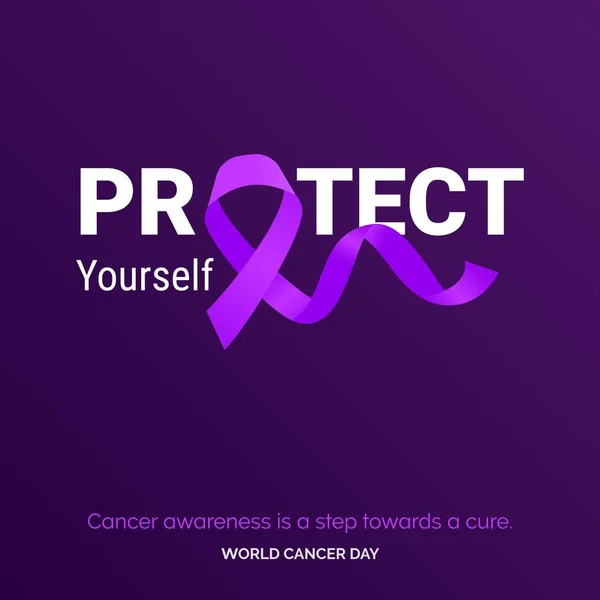 Protect Yourself Ribbon Typography Cancer Awareness Step Cure World Cancer — Stockvektor