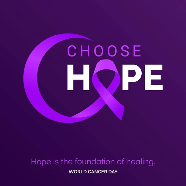 Kies Hope Ribbon Typografie Hoop Basis Van Genezing Wereldkankerdag — Stockvector