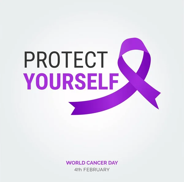 Protect Yourself Ribbon Typography 4Th February World Cancer Day — Vettoriale Stock