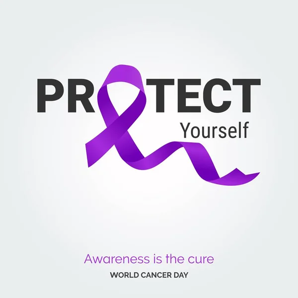 Защитите Себя Типографики Ленты Осведомленность Лекарство Всемирный День Борьбы Раком — стоковый вектор