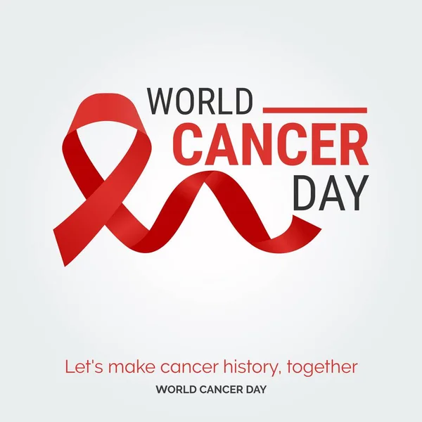 World Cancer Day Ribbon Typography Let Make Cancer History Together — Archivo Imágenes Vectoriales