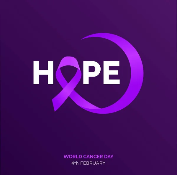 Hope Ribbon Typography 4Th February World Cancer Day — Wektor stockowy