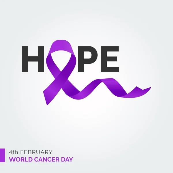 Hope Ribbon Typography 4Th February World Cancer Day — Vettoriale Stock